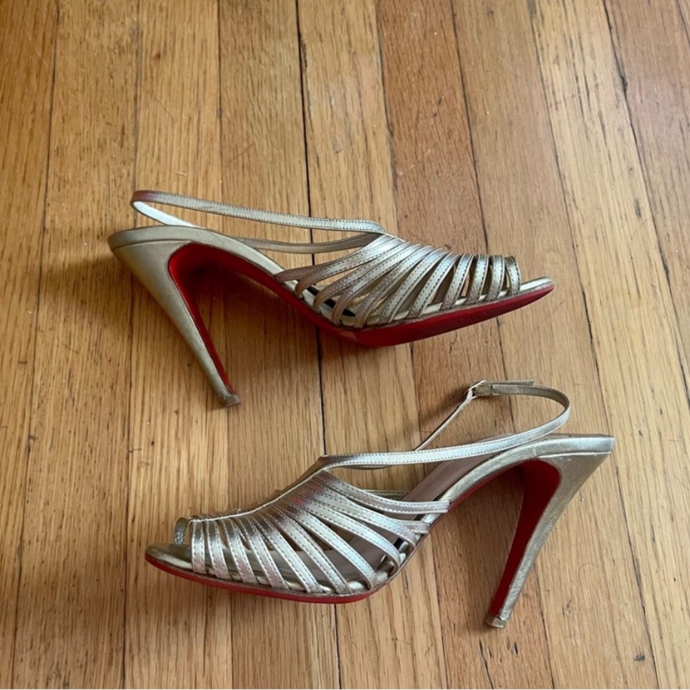 Christian Louboutin Gold Strappy Disco Heels - Picture 3 of 10